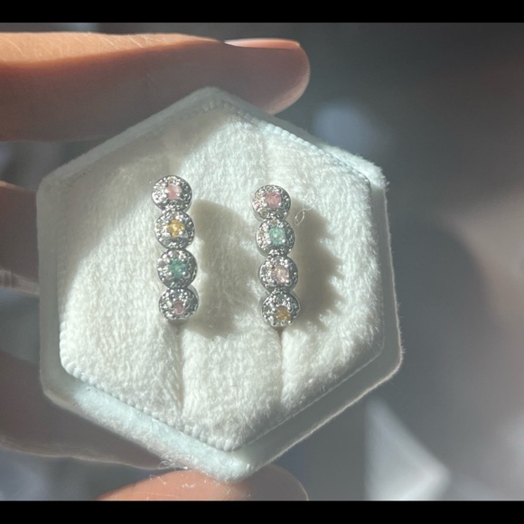 Multicolor natural tourmaline earrings new with silver plating #285 - Picture 3 of 13